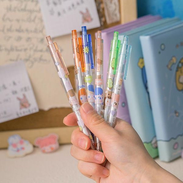 

6pcs gel pen set cute kawaii cartoon girl writing pens 0.5mm black ink creative student school office stationary supplies