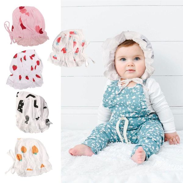

caps & hats summer spring baby printing sun hat breathable cotton beanie bonnet cap born pography props for toddler infant, Yellow