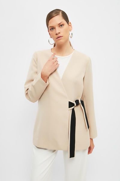 

women's jackets trendyol double breasted belted jacket tctss21ce0440, Black;brown