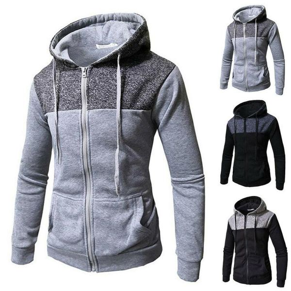 

men's hoodies & sweatshirts mens color block pullover casual sweatshirt hooded zipper up fashion clothes patchwork pockets men, Black