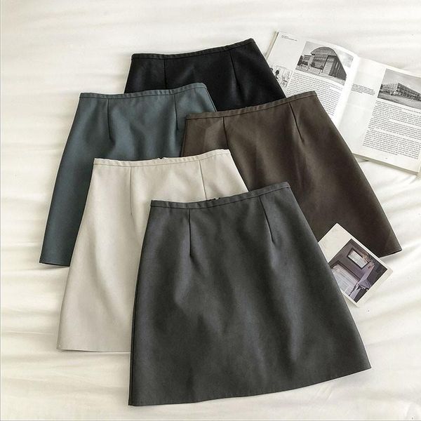 

autumn and winter casual skirt korean empire sweet solid mini women office lady cute above knee a-line high waist skirts, Black