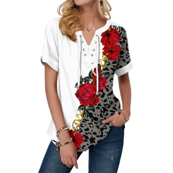 

3d digital printing summer women blouses tie dye gradient short sleeve v-neck oversize shirt 5xl loose 210730, White