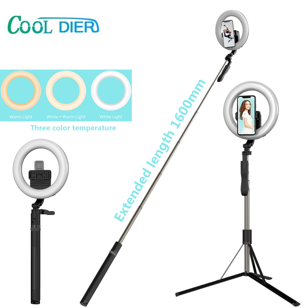 

2021 4 in 1 wireless bluetooth selfie stick foldable tripod with 8inch led ring light for android ios phone monopods