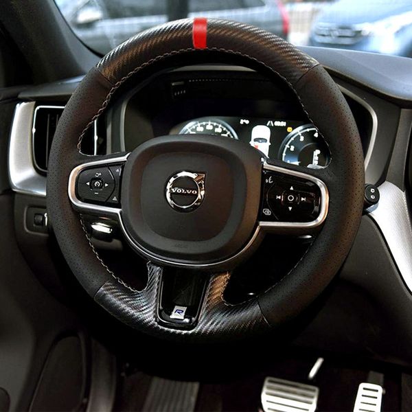 Per Volvo XC60 Coprivolante interno auto in pelle personalizzata fai-da-te in fibra di carbonio
