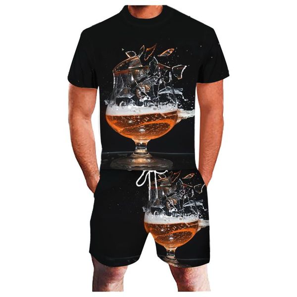 

gym clothing men's summer leisure sports 3d beer plus size fitness running two-piece suit vabas õhus sportlik jooksuülikond, White;black