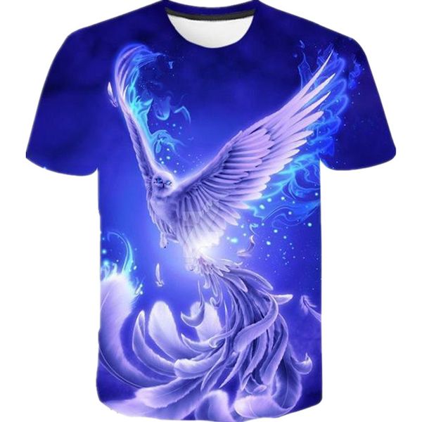 

cool summer flame phoenix novel pattern digital 3d printing men's street trend t-shirt87vf, White;black
