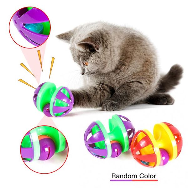 

cat toys interactive squeaky toy plastic random color rolling balls pets ball with bell pet playing