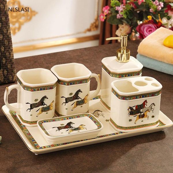 

bath accessory set european ceramic bathroom soap dispenser couple gargle cup toothbrush holder dish tray washing tools