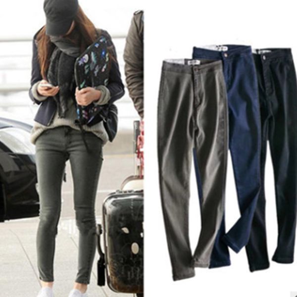 

women's jeans classic aa jeans autumn new high waist elastic long leggings, Blue