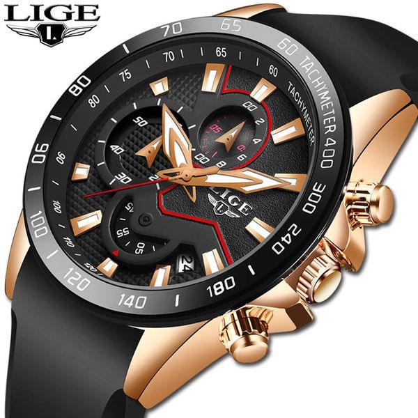 

wristwatches 2021 lige fashion waterproof mens watches quartz sport watch men silicone strap relogio masculino reloj hombre, Slivery;brown