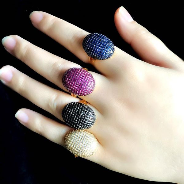 

cluster rings luxury oval geometry big ring for women full micro pave colorful cubic zircon stone dubai punk statement cz finger jewelry, Golden;silver
