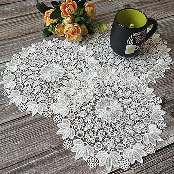 

mats & pads lace round white embroidery table placemat wedding pad cloth drink cup mug dinner tea glass doily kitchen