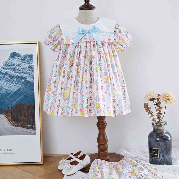

summer baby girls short sleeve cartoon printing dresses kids girl princess clothing party + shorts 210429, Blue