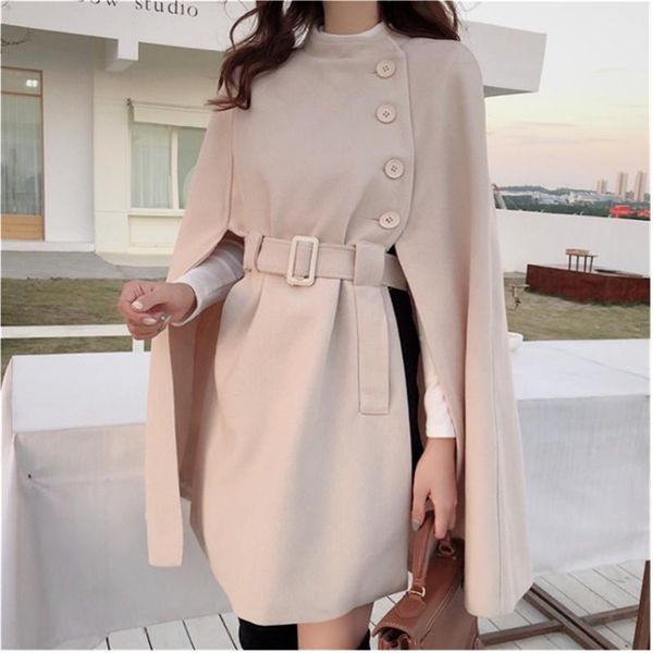 

women's wool & blends suofun cloak length 2021 fashion women single breasted elegant creamy white autumn korean style woolen co, Black