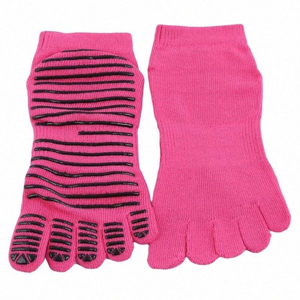 

women yoga anti skid socks solid color cotton five fingers sock comfortable high quality yoga socks quick drying sports h3p0, Red