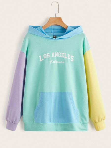 

drop shoulder letter pattern kangaroo pocket hoodie 94qm#, White;black