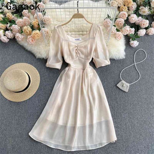 

dress for women summer square collar solid button office lady elegnat wild dresses korean fashion chic vestidos 210531, Black;gray