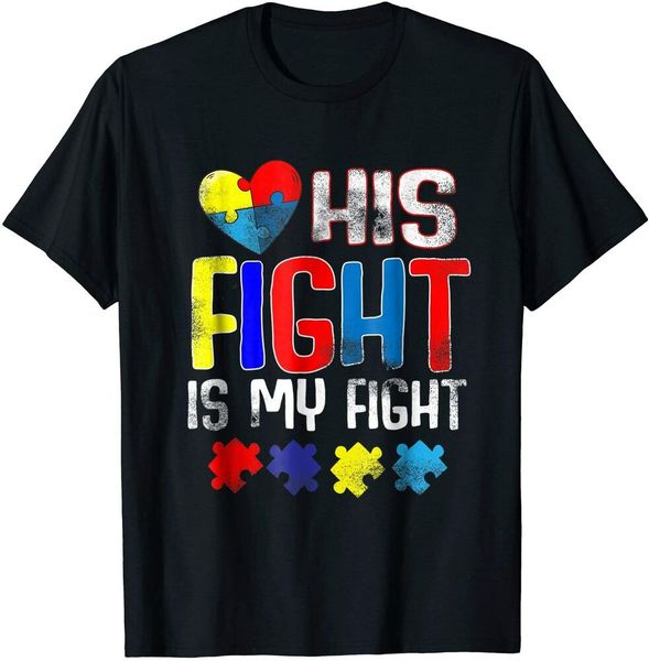 

his fight is my fight mom autism awareness t-shirt men boys t-shirt, White;black