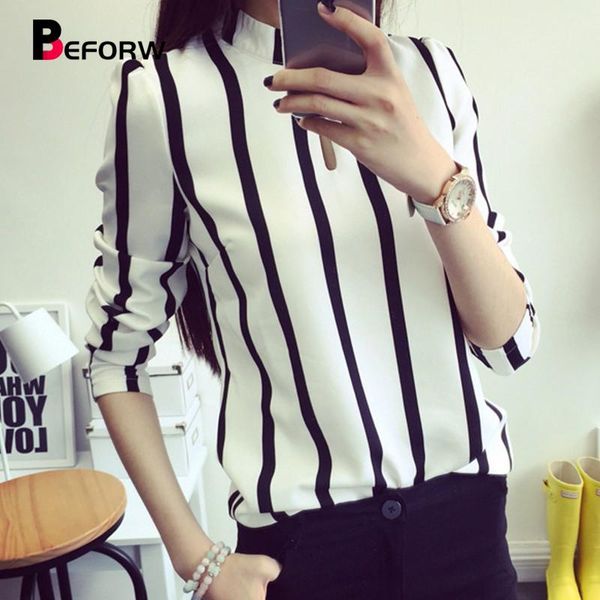 

women's blouses & shirts beforw 2021 women blouse shirt plus size clothes fashion stripe chiffon korean long sleeve, White