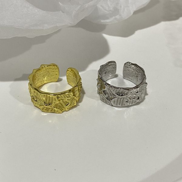

fashion minority design open concave convex texture ring women's light luxury fashion ring buckle, Golden;silver