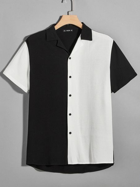 

men two tone high low hem shirt n0lx#, White;black