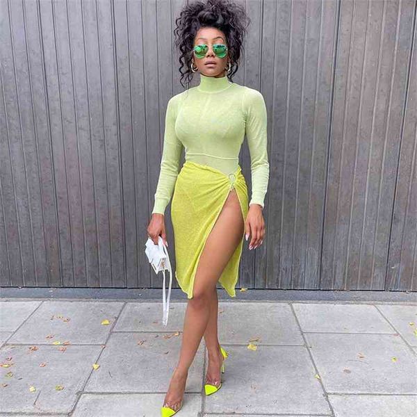 

2021 autumn new mid long split lace up hip skirt dress for women, Black;gray