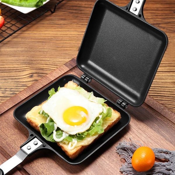 

double-sided sandwich frying pan non-stick foldable maker with handles for bread toast waffle pancake pans