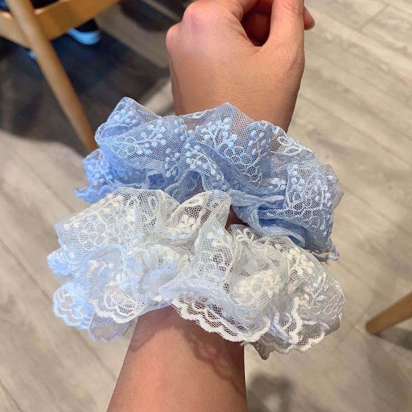 

lace embroidery dot hair ring scrunchie women sweet rubber band flowers bands accessories ponytail holder1