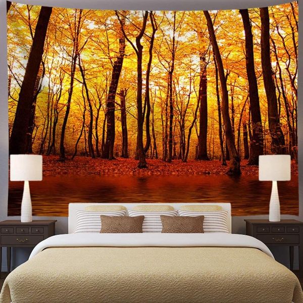 

tapestries autumn forest tapestry yellow trees fall lake wall nature landscape hanging for living