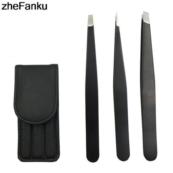 

3pcs/set eyebrow tweezers stainless steel slant tip/point tip/flat tip for face hair removal make up tools & stencils