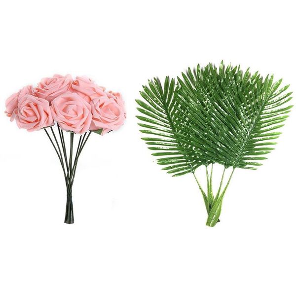 

decorative flowers & wreaths 5 pack palm leaves fake faux artificial plant green single leaf 10pcs flower foam rose