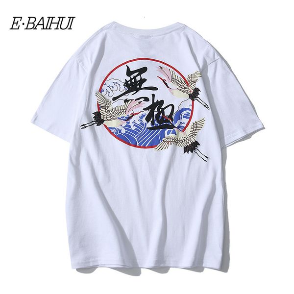 

men's t-shirts harajuku t-shirts crane print hip hop short sleeve multi-color casual streetwear summer tee male a320 u8r7, White;black