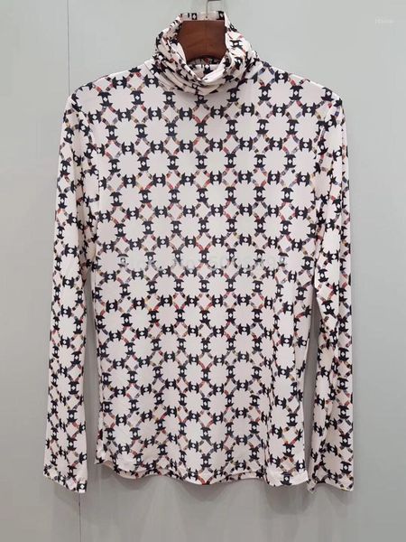 

[elfstyle] - woman jalford printed jersey rollneck drapped long sleeves fashion blouse womans women's blouses & shirts, White