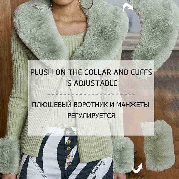 

women's knits & tees women detachable fur collar sweater cardigans o neck single-breasted rib knitted jacket fashion solid slim sweater, White