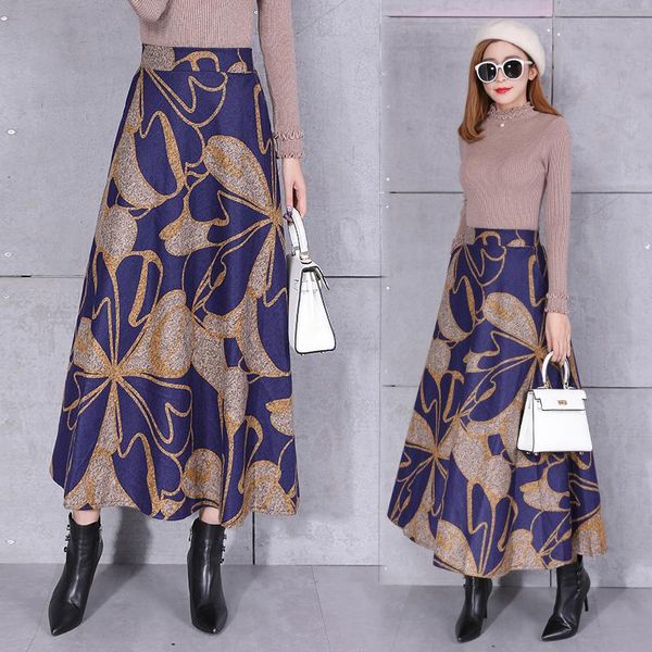 

fall print goth skirt real s high waist long skirts for women clothes autumn winter blue red, Black