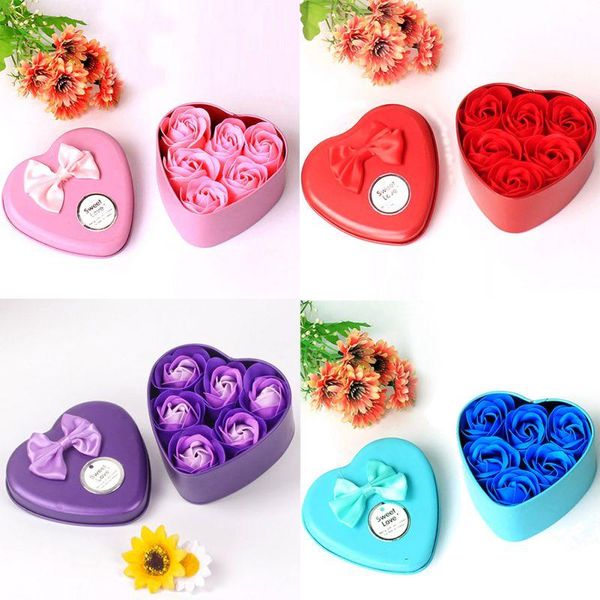 

decorative flowers & wreaths 6pcs scented rose petal gift heart shape box bath body soap flower wedding party favor