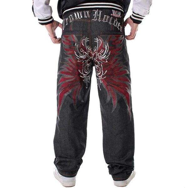 

men's jeans trendy loose straight skateboard pants embroidered hip hop oversize, Blue