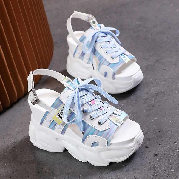 

sandals ins women summer fashion lace-up wedges shoes woman platform high heels trend casual 2021, Black