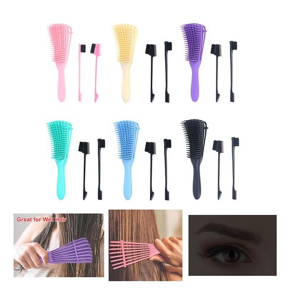 

hair brushes 3pcs/set brush anti static scalp massage comb salon for curly straight wet eyebrow styling tool, Silver