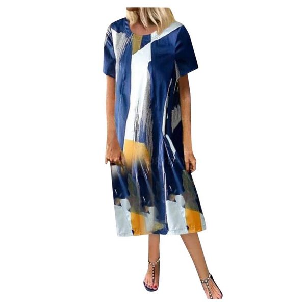 

dresses woman summer print daily plus size casual short sleeve vintage bohemian o neck long dress sukienka dla dziewczynki, Black;gray