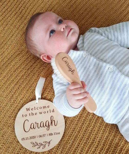 

other event & party supplies personalized name sign custom plaque baby brush gift set rattle wood
