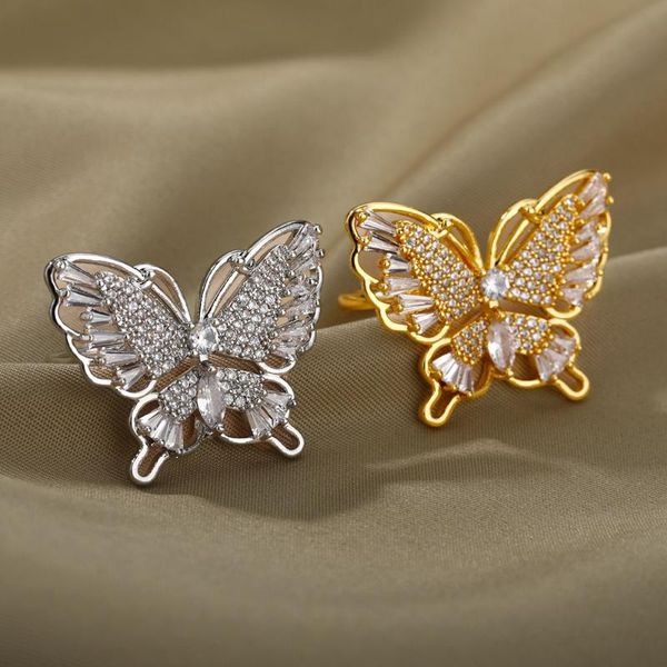 

wedding rings zircon butterfly for women gold silver color stainless steel female engagement ring jewelry anillos mujer, Slivery;golden