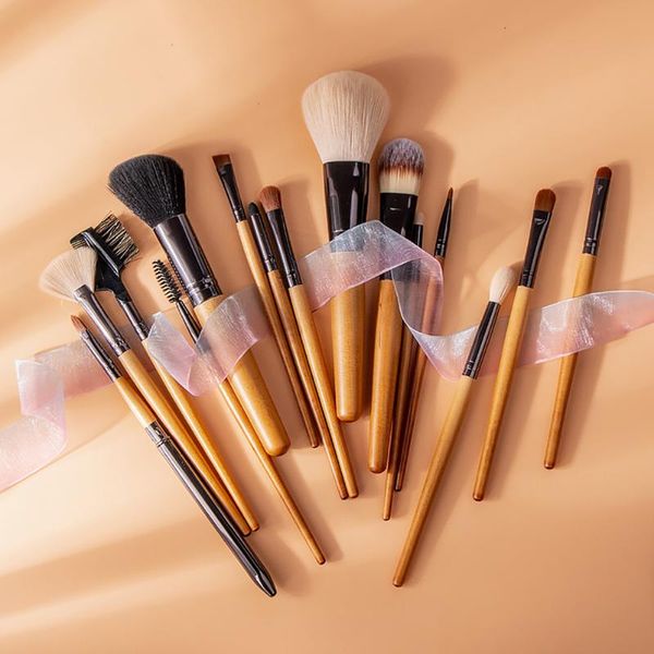 

makeup brushes wooden set 15pcs foundation powder eyeshadow blushes eye blending cosmetic professional make up brush