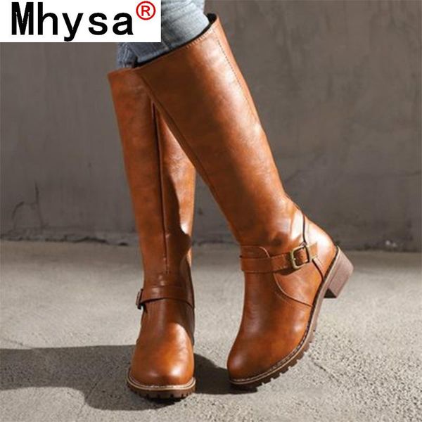 

boots women zip leather knee high 2021 women's buckle long knight female combat low heels shoes plus size 43, Black