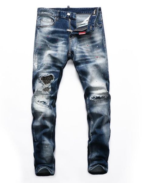 

2021 the latest fashion jeans and men's pants stylist tight holes slim boutique craft no.28-40#206, Blue
