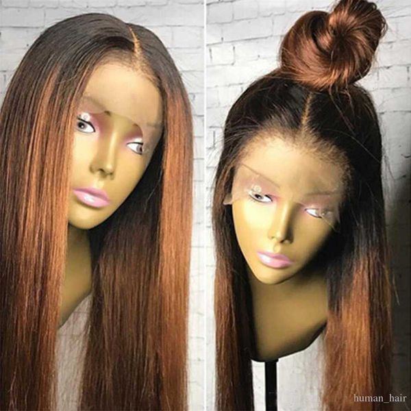 

human hair straight 360 lace frontal wigs 100% brazilian ombre black roots 1b 30 color 130% density wig for women bleached knots