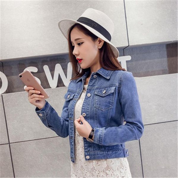 

womens solid colors jeans jackets fashion autumn candy color casual short denim jacket designer female long sleeve button lapel neck coat, Black;brown