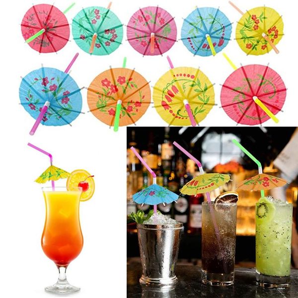 

drinking straws umbrella disposable curved plastic for luau hawaii beach party 100/200/300pc
