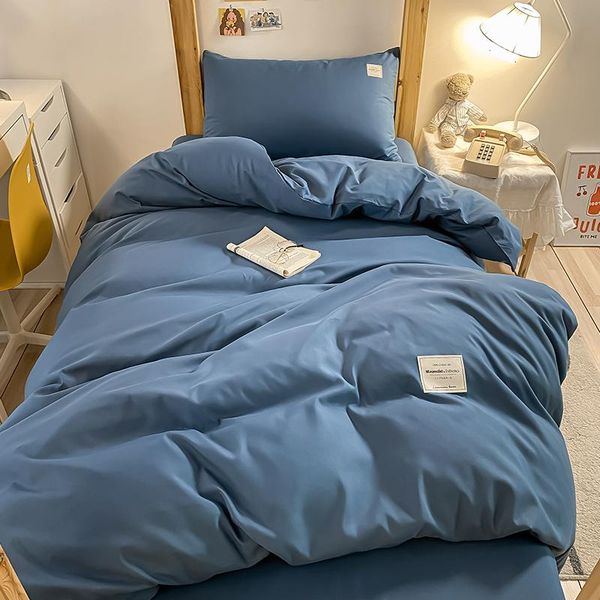 

bedding sets pure blue simple quilt cover pillowcase solid bed flat sheets cute duvet uk au single bedclothes
