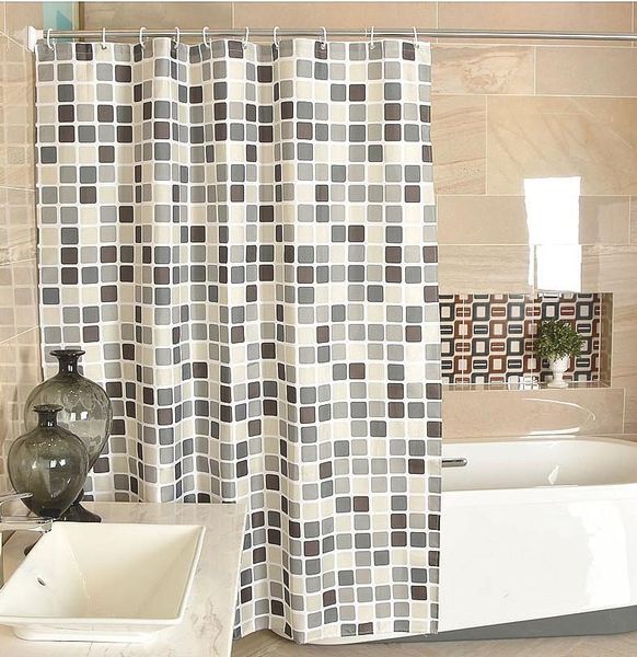 

shower curtains plaid polyester bathroom waterproof with plastic hooks